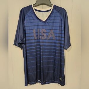 Mitre Elite Jersey Shirt Men's Large USA Blue Striped Soccer Football Logo
